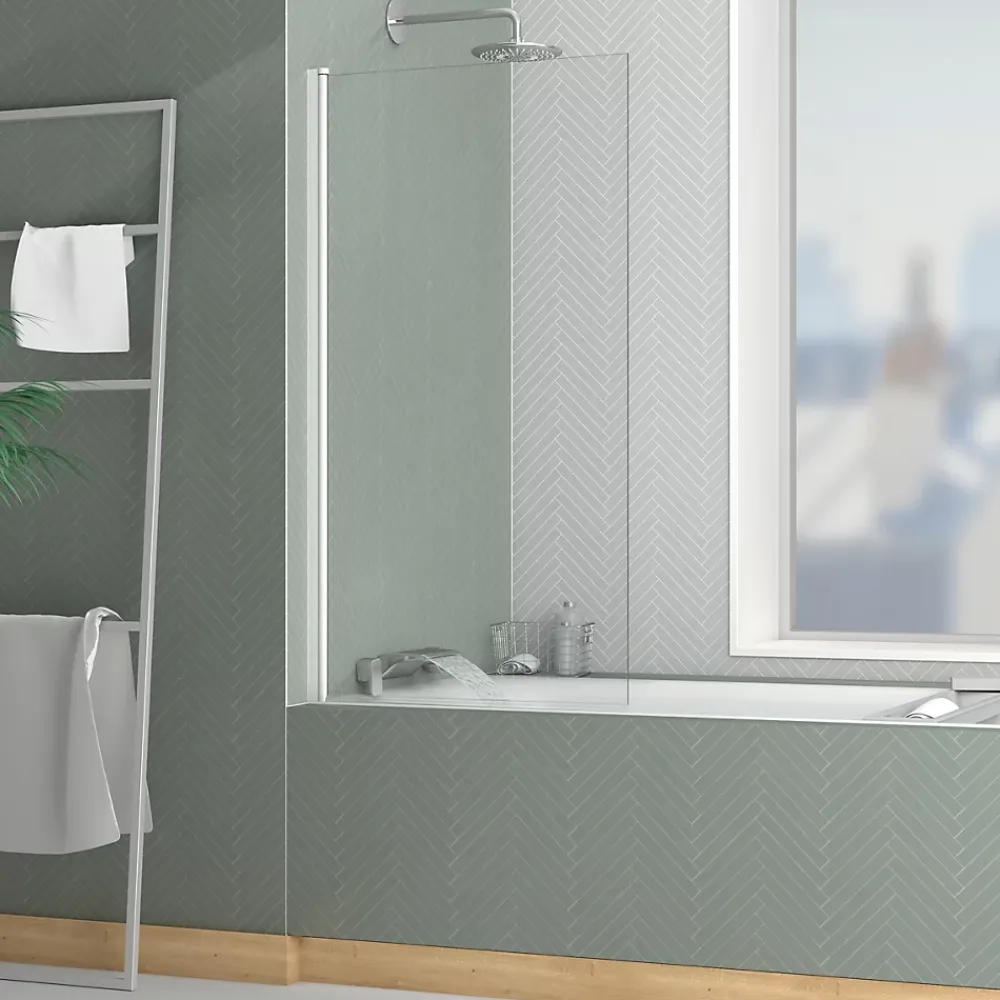 Galedo Pare-baignoire rabattable 130 x 70 cm, profilés alu blanc mat, Essentiel