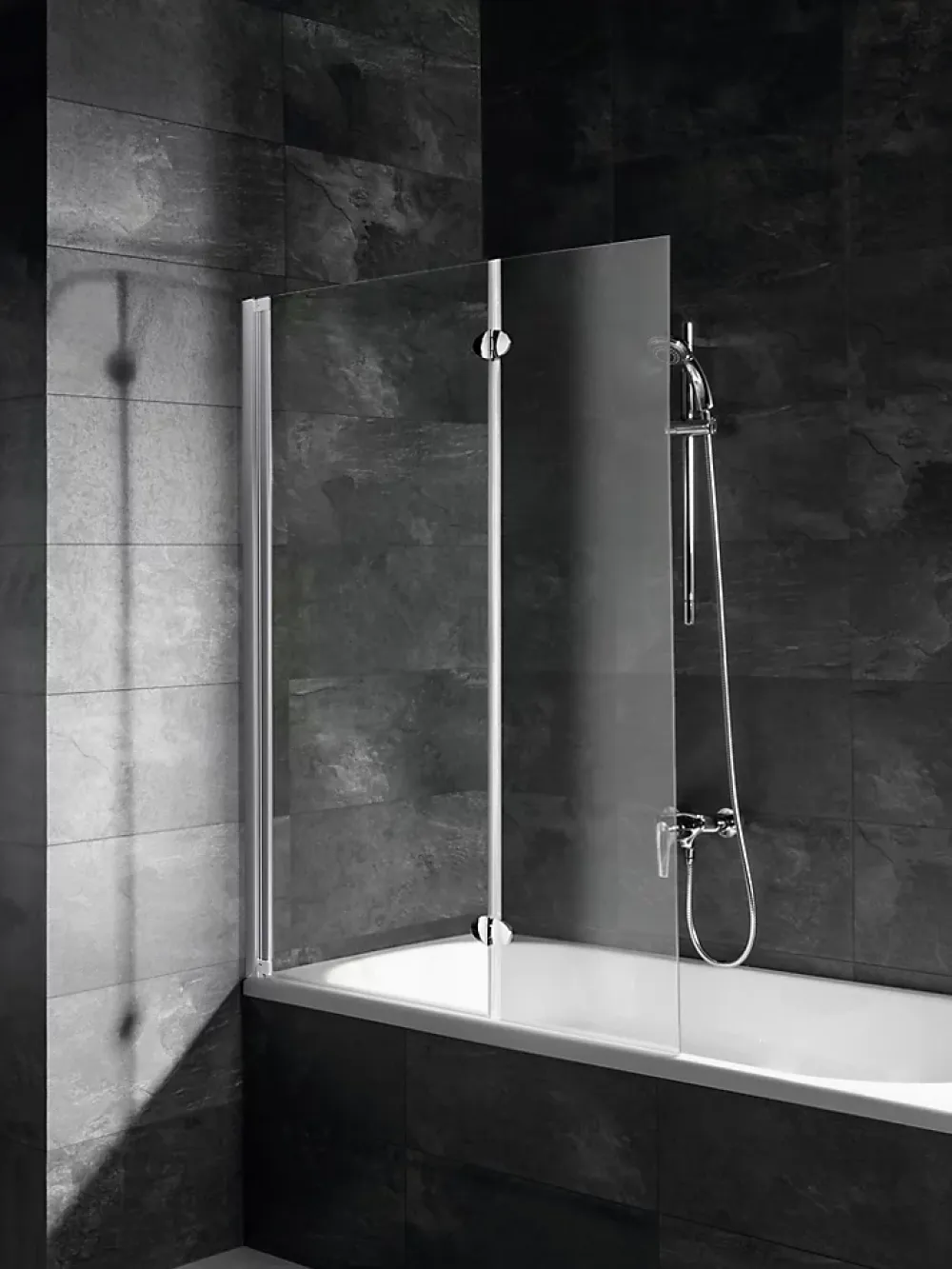 Schulte Pare-baignoire rabattable avec 2 volets, 104 x 130 cm, verre transparent 5 mm, profilé blanc,