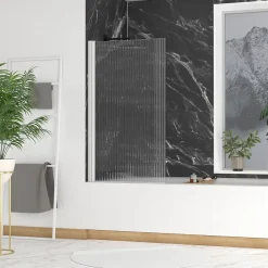 Pare-Baignoire|Galedo Pare-baignoire rabattable 140 x 80 cm, profilés alu blanc, verre ondulé, Wave