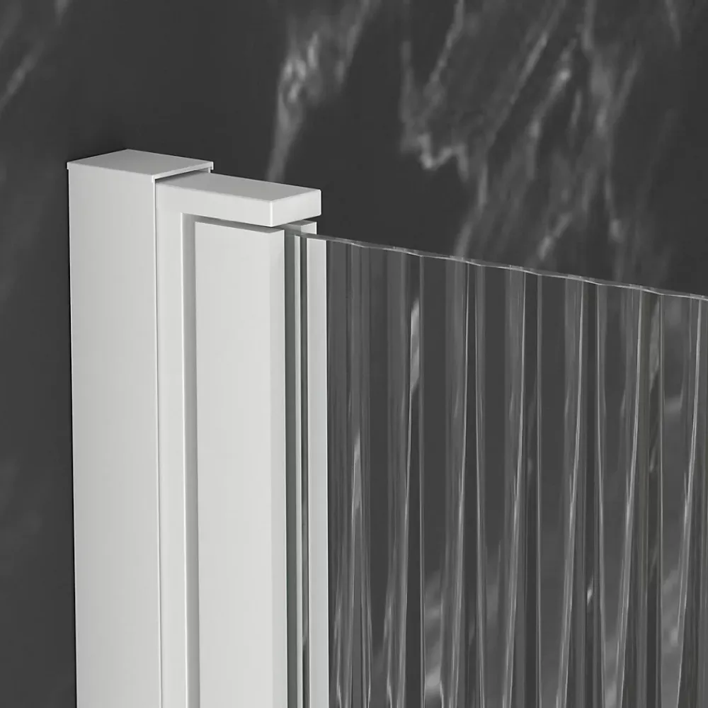 Pare-Baignoire|Galedo Pare-baignoire rabattable 140 x 80 cm, profilés alu blanc, verre ondulé, Wave