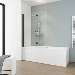 Pare-Baignoire|Schulte Pare-baignoire rabattable avec 2 volets, 104 x 130 cm, verre transparent 5 mm, profilé noir,