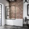 Schulte Pare-baignoire rabattable et coulissant 2 volets, 70 -118 x 140 cm, style industriel, verre transparent 3 mm, profilé noir,