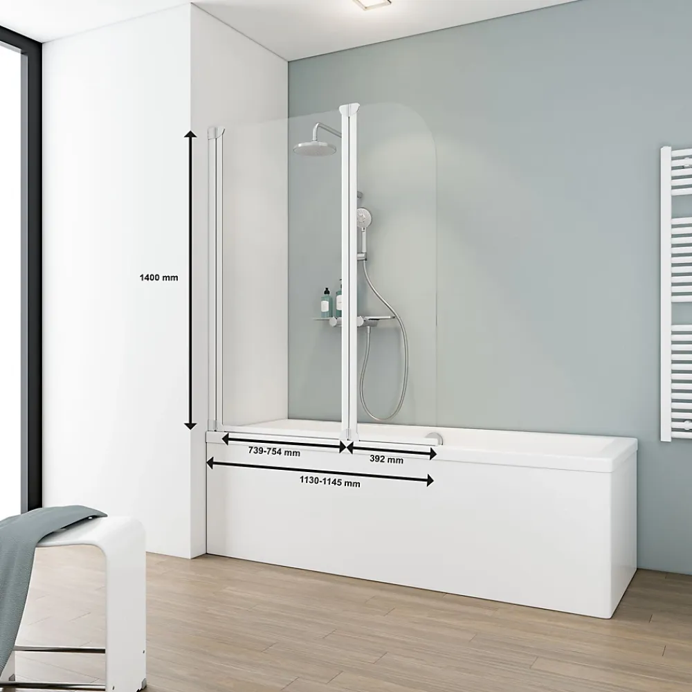 Pare-Baignoire|Schulte Pare-baignoire - 114x140 cm - réversible - écran pliant - rabattable - volets pivotants - verre 3 mm - transparent