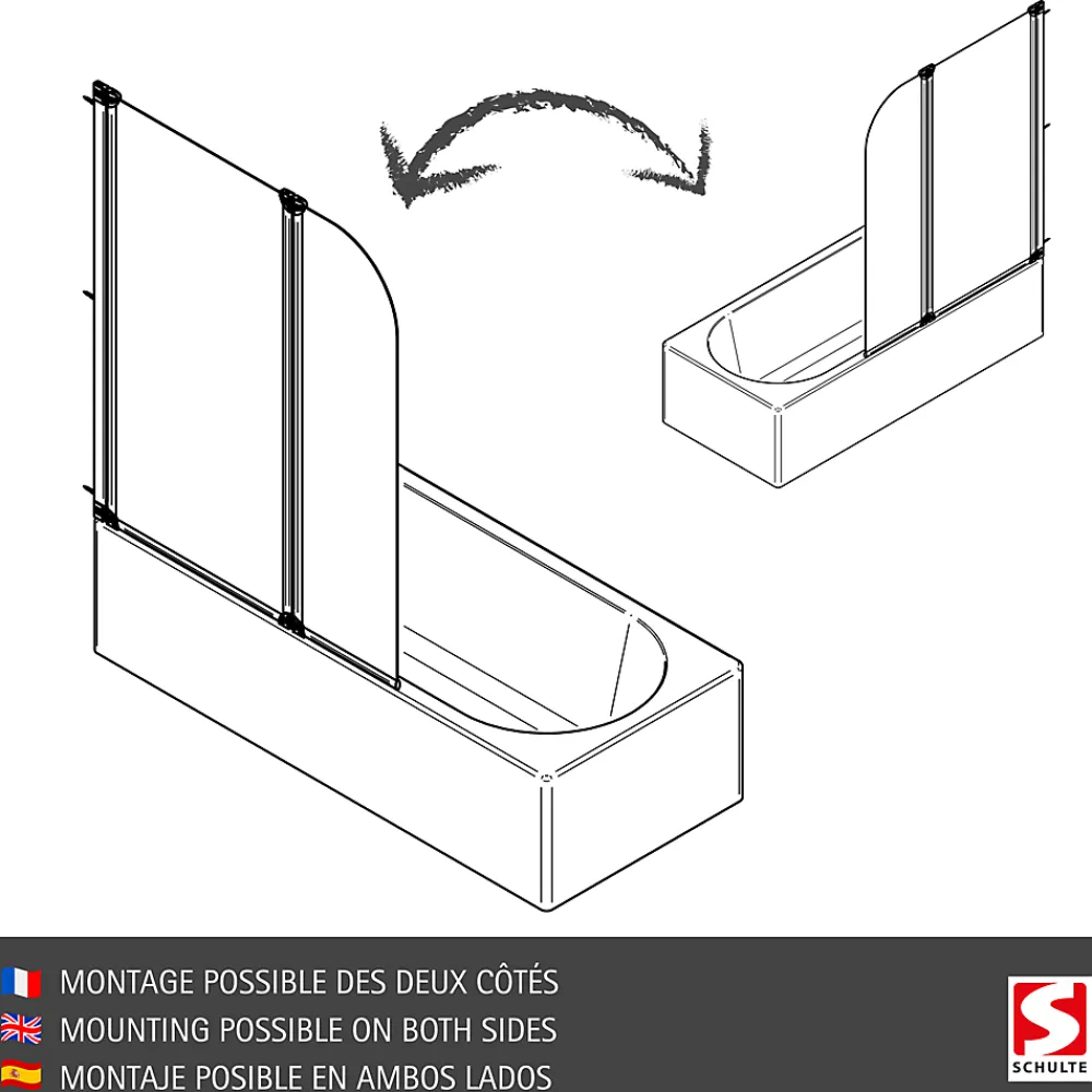 Pare-Baignoire|Schulte Pare-baignoire - 114x140 cm - réversible - écran pliant - rabattable - volets pivotants - verre 3 mm - transparent