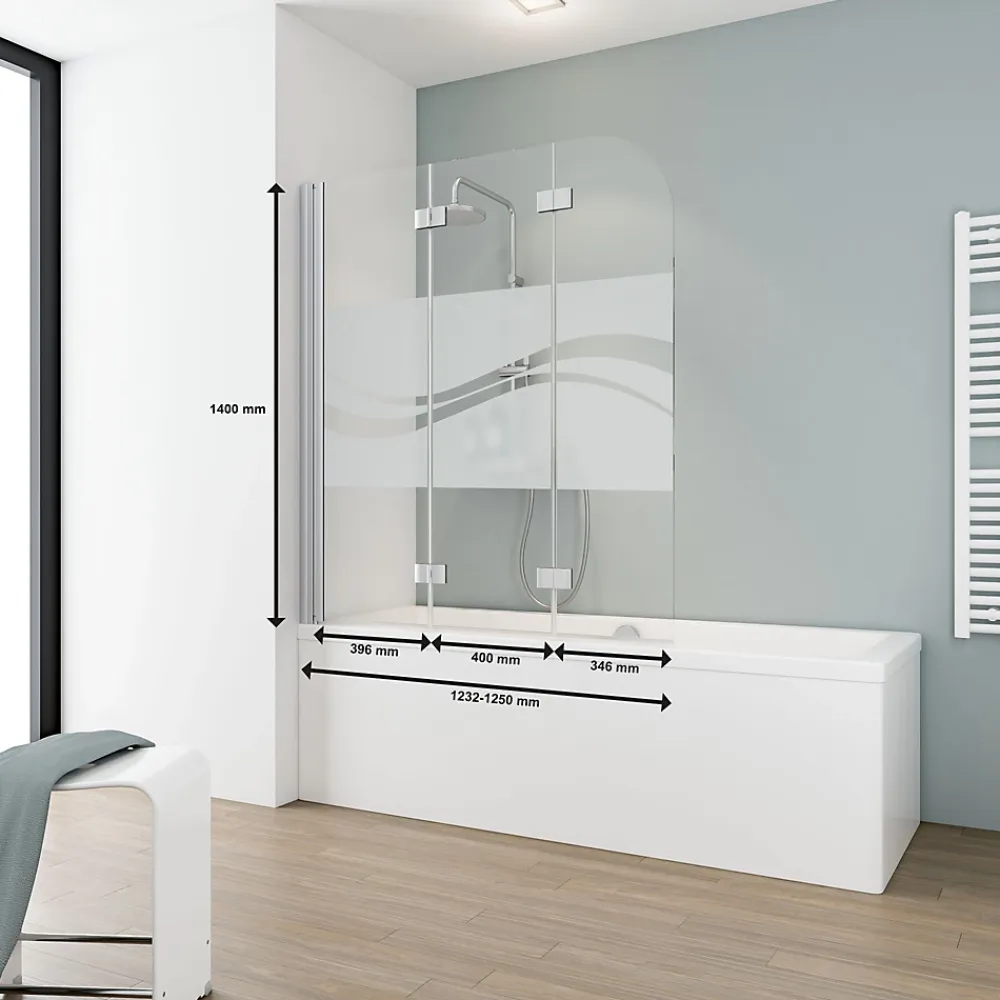Schulte Pare-baignoire - 125x140 cm - paroi de baignoire réversible - pliant - 3 volets pivotants - verre Liane - alu-argenté