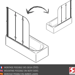 Schulte Pare-baignoire - 125x140 cm - paroi de baignoire réversible - pliant - 3 volets pivotants - verre Liane - alu-argenté