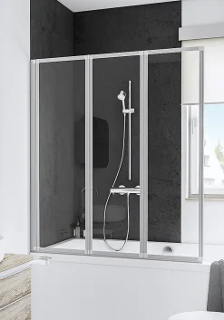 Schulte Pare-baignoire - 127x140 cm - réversible - rabattable - volet pivotant - verre 3 mm - transparent - alu nature