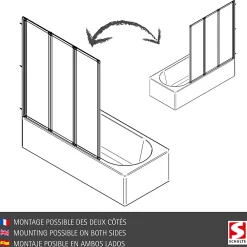 Pare-Baignoire|Schulte Pare-baignoire - 127x120 cm - réversible - rabattable - volet pivotant - verre 3 mm - transparent - blanc