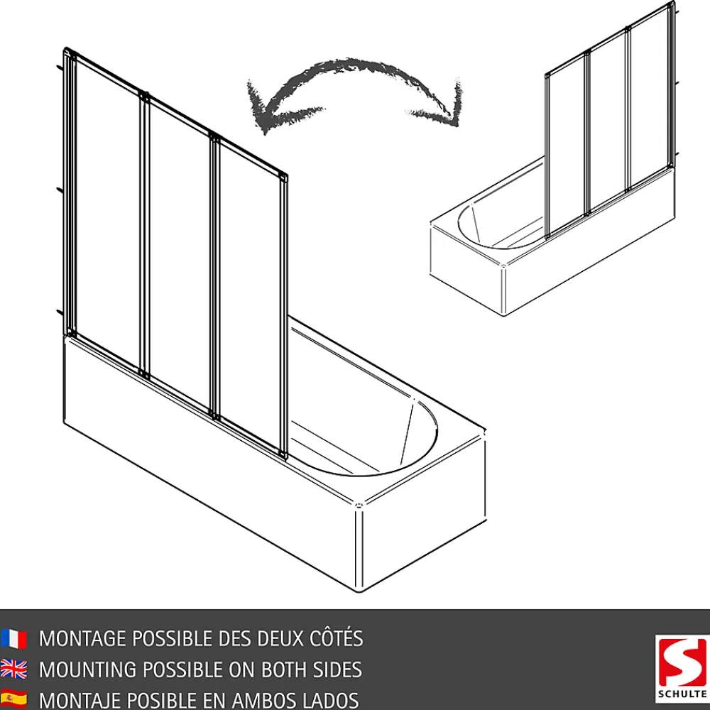 Pare-Baignoire|Schulte Pare-baignoire - 127x120 cm - réversible - rabattable - volet pivotant - verre 3 mm - transparent - blanc