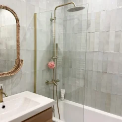 Pare-Baignoire|Essebagno Pare-baignoire 80x140 cm verre anticalcaire 6mm fixe en aluminium Or brossé