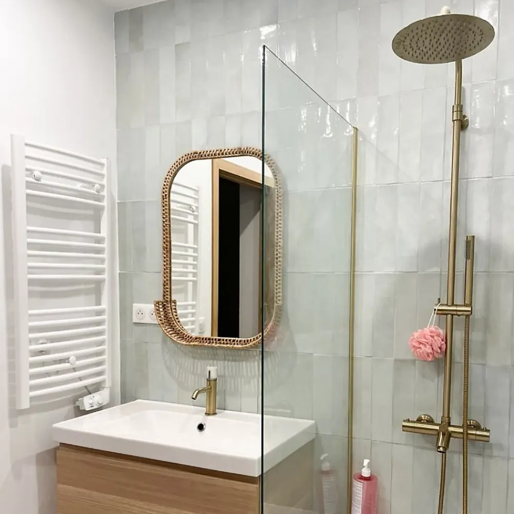 Pare-Baignoire|Essebagno Pare-baignoire 80x140 cm verre anticalcaire 6mm fixe en aluminium Or brossé