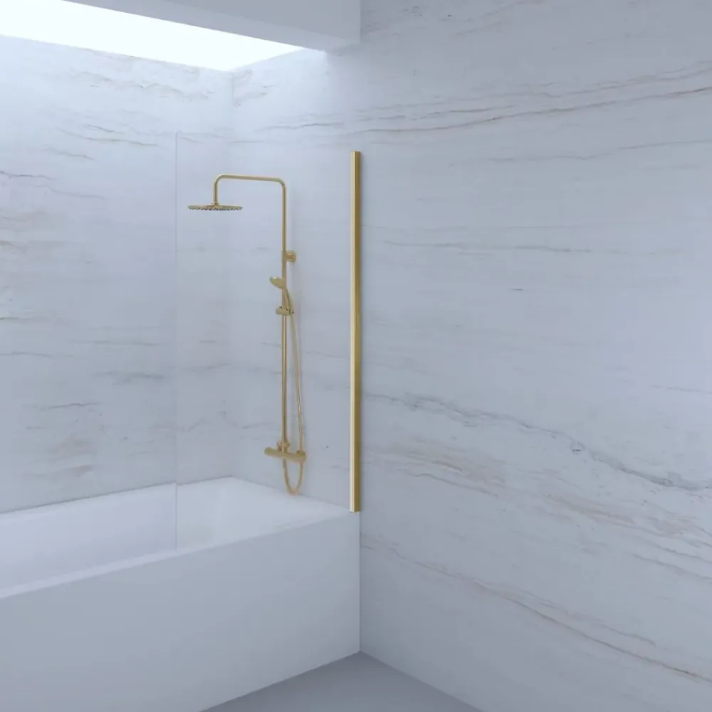 Pare-Baignoire|Essebagno Pare-baignoire 80x140 cm verre anticalcaire 6mm fixe en aluminium Or brossé