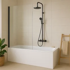 Pare-Baignoire|Essebagno Pare-baignoire 80x140 cm verre anticalcaire 6mm fixe en aluminium Noir mat