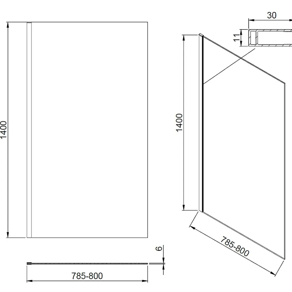 Pare-Baignoire|Essebagno Pare-baignoire 80x140 cm verre anticalcaire 6mm fixe en aluminium Noir mat