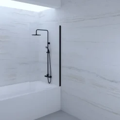 Pare-Baignoire|Essebagno Pare-baignoire 80x140 cm verre anticalcaire 6mm fixe en aluminium Noir mat