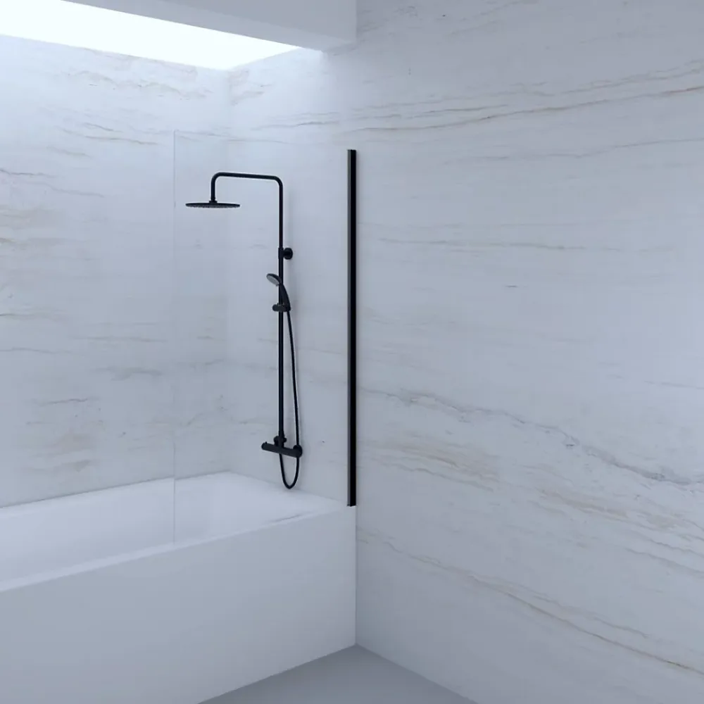 Pare-Baignoire|Essebagno Pare-baignoire 80x140 cm verre anticalcaire 6mm fixe en aluminium Noir mat