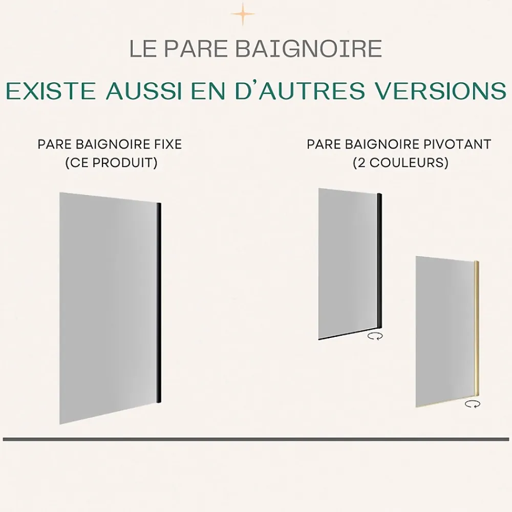 Pare-Baignoire|Essebagno Pare-baignoire 80x140 cm verre anticalcaire 6mm fixe en aluminium Noir mat
