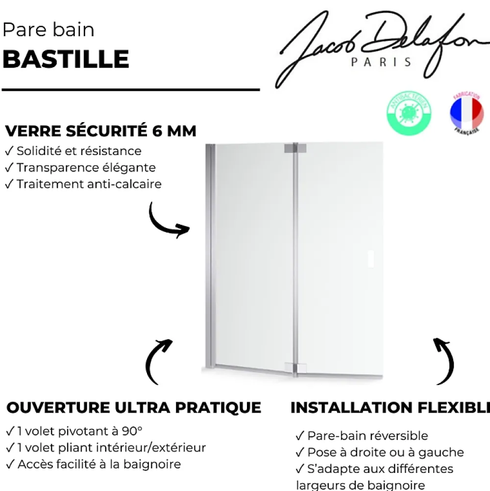 Jacob Delafon Pare-bain Bastille chromé