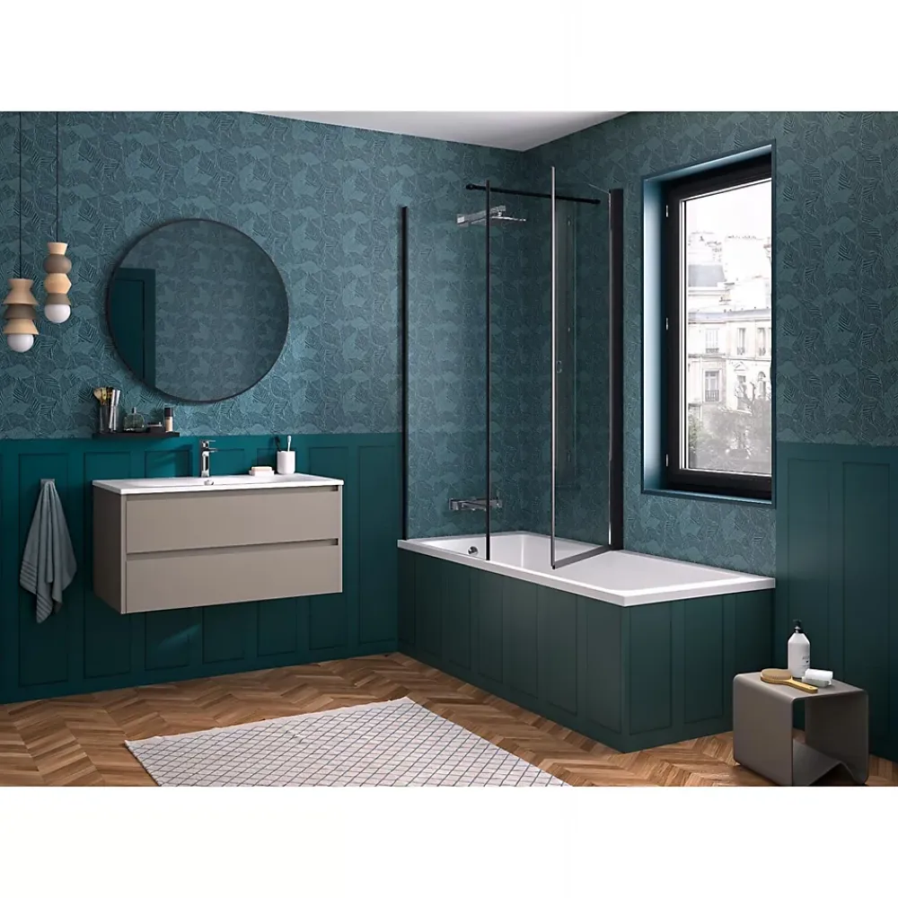 Pare-Baignoire|Kinedo Pare-bain Smart Design Orion pivotant pour montage avec Smart Design Hydra/Lyra 70 gris noir grainé transparent