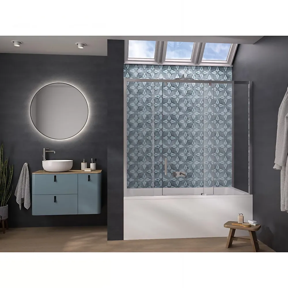 Pare-Baignoire|Kinedo Pare-bain Smart Design Pegasus coulissant pose entre 2 murs 170x148 chromé partie fixe à droite