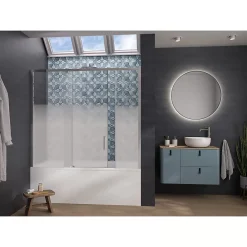 Pare-Baignoire|Kinedo Pare-bain Smart Design Pegasus coulissant pose entre 2 murs 170x148 chromé verre sérigraphié cosmos partie fixe à gauche