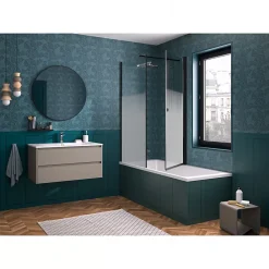 Kinedo Pare-bain Smart Design Orion pivotant pour montage avec Smart Design Hydra/Lyra 75 gris noir grainé verre sérigraphié