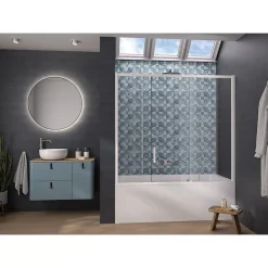 Pare-Baignoire|Kinedo Pare-bain Smart Design Pegasus coulissant pose entre 2 murs 180x148 blanc partie fixe à droite