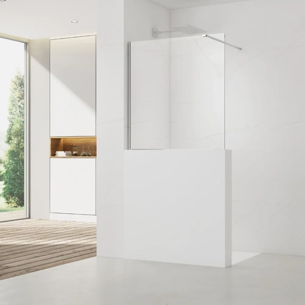 Paroi De Douche|Swiss Aqua Technologies Pare-muret 100x90 cm Paroi en verre Crystal Glass 8 mm anticalcaire, avec bras et profilés chrome brillant (SATBWIS90PR)