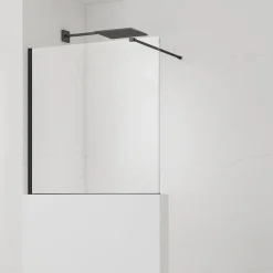 Paroi De Douche|Swiss Aqua Technologies Pare-muret 100x90cm Paroi en verre Crystal Glass 8 mm anticalcaire, avec bras et profilés noir mat (SATBWIS90PRC)