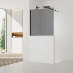 Swiss Aqua Technologies Pare-muret 100x90cm Paroi en verre Crystal Glass 8 mm anticalcaire, avec bras et profilés noir mat (SATBWIS90KSPRC)