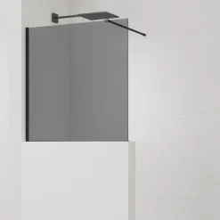 Swiss Aqua Technologies Pare-muret 100x90cm Paroi en verre Crystal Glass 8 mm anticalcaire, avec bras et profilés noir mat (SATBWIS90KSPRC)