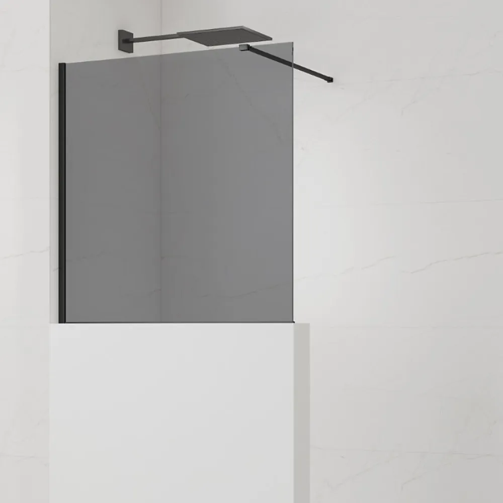 Swiss Aqua Technologies Pare-muret 100x90cm Paroi en verre Crystal Glass 8 mm anticalcaire, avec bras et profilés noir mat (SATBWIS90KSPRC)