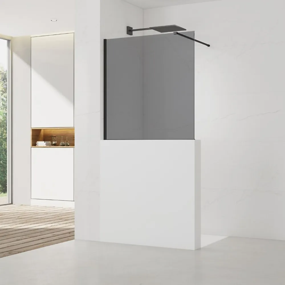 Paroi De Douche|Swiss Aqua Technologies Pare-muret 120x100cm Paroi en verre Crystal Glass 8 mm anticalcaire, avec bras et profilés noir mat (SATBWIS120KSPRC)