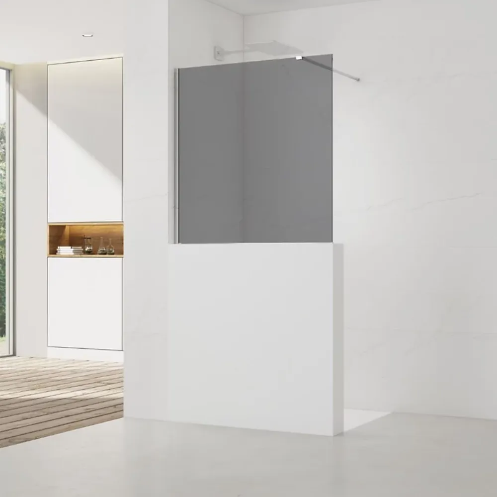 Swiss Aqua Technologies Pare-muret 100x90cm Paroi en verre Crystal Glass 8 mm anticalcaire, avec bras et profilés chrome brillant (SATBWIS90KSPR)