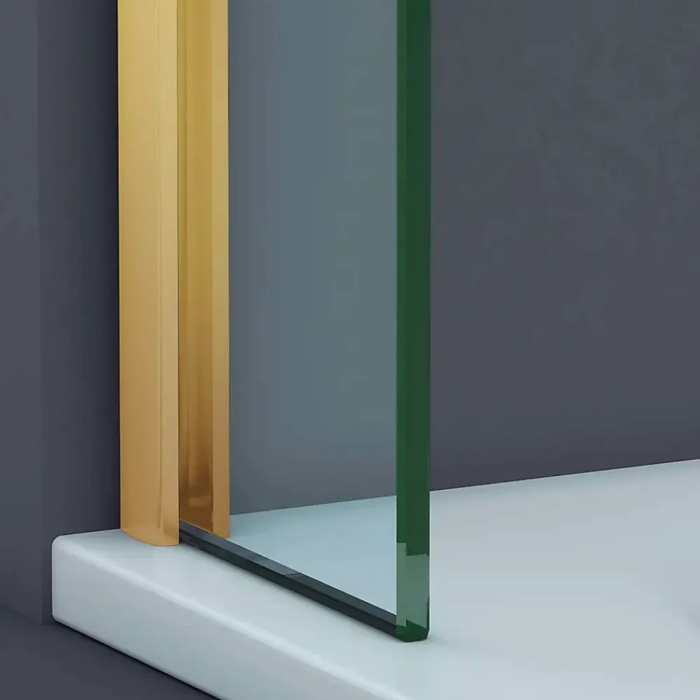 Superban Paroi de baignoire fixe en verre sécurité transparent ép 6mm anti calcaire, L100 x H147 cm, or brossé, Mont Blanc CC