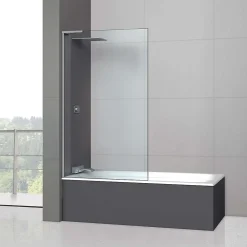 Pare-Baignoire|Superban Paroi de baignoire fixe en verre sécurité transparent ép 6mm anti calcaire, L100 x H147 cm, chrome, Mont Blanc E