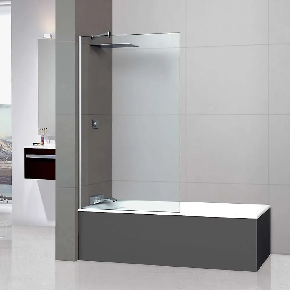 Superban Paroi de baignoire fixe en verre sécurité transparent ép 8mm anti calcaire, L120 x H147 cm, chrome, Mont Blanc CC
