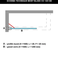 Pare-Baignoire|Superban Paroi de baignoire fixe en verre sécurité transparent ép 8mm anti calcaire, L120 x H147 cm, or brossé, Mont Blanc CC