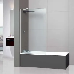 Superban Paroi de baignoire fixe en verre sécurité transparent ép 8mm anti calcaire, L100 x H147 cm, blanc brillant, Mont Blanc CC