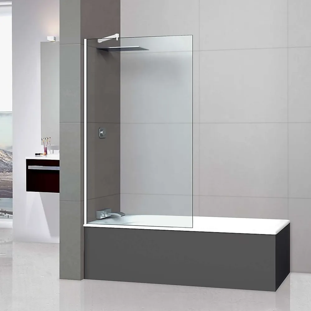 Superban Paroi de baignoire fixe en verre sécurité transparent ép 8mm anti calcaire, L100 x H147 cm, blanc brillant, Mont Blanc CC