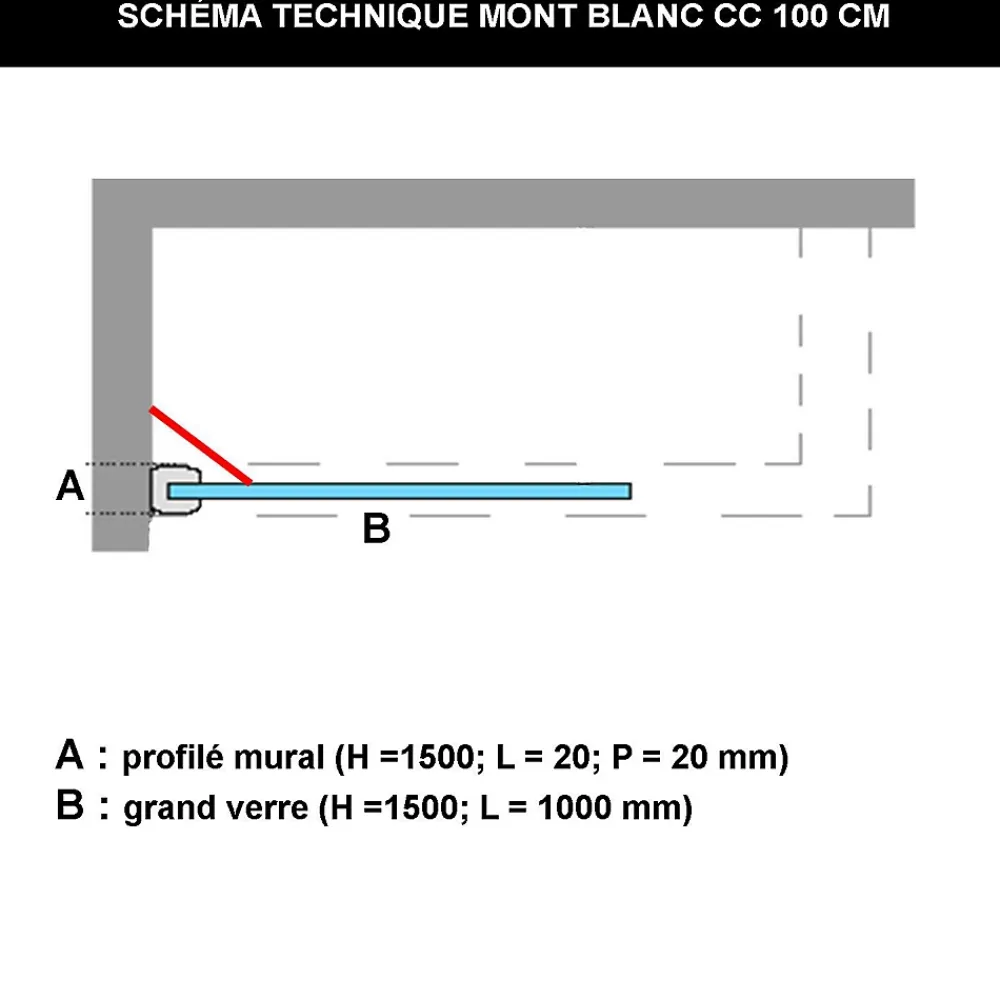 Superban Paroi de baignoire fixe en verre sécurité transparent ép 8mm anti calcaire, L100 x H147 cm, blanc brillant, Mont Blanc CC