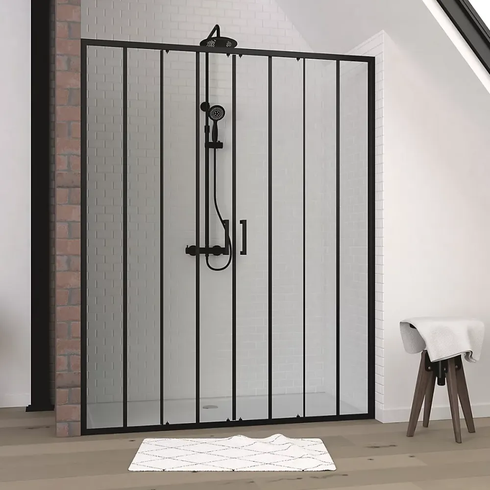 Galedo Paroi de douche à double porte coulissante 120 x 160 cm, profilé noir mat laqué, Factor X