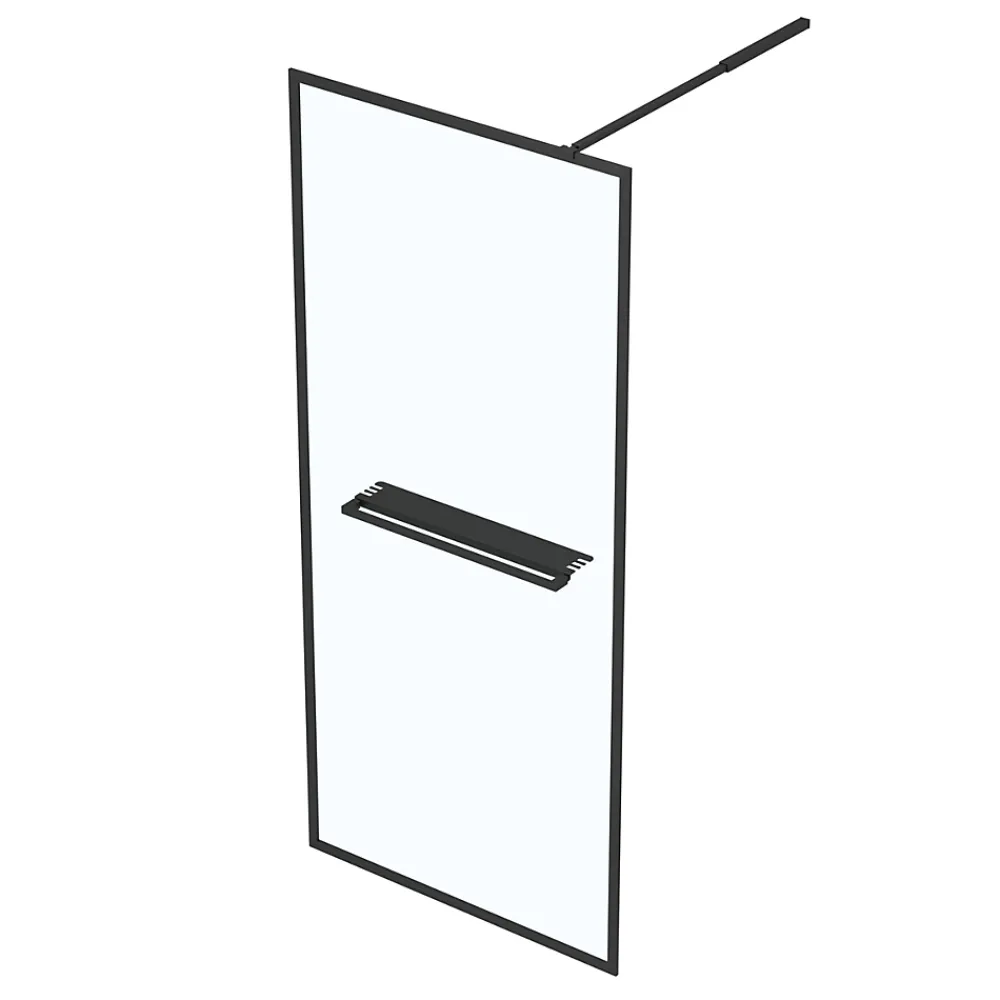 Paroi De Douche| Paroi de douche à l'italienne avec porte-serviettes H.200 x l.90 cm, ép. 6 mm, profilé noir, Galedo Edge