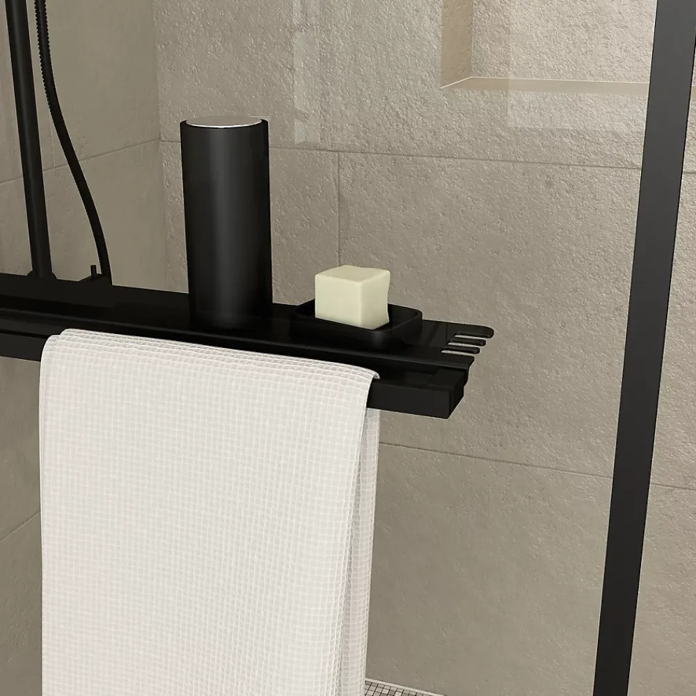 Paroi De Douche| Paroi de douche à l'italienne avec porte-serviettes H.200 x l.90 cm, ép. 6 mm, profilé noir, Galedo Edge