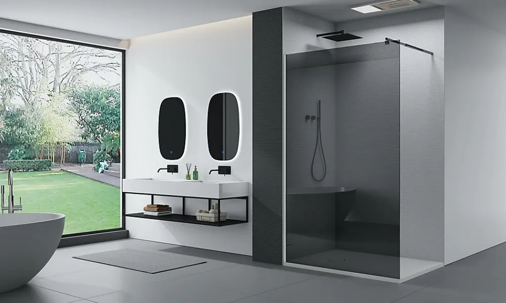 Paroi De Douche| Paroi de douche à l'italienne fixe latérale en verre, fumé, EX101, 200x140cm