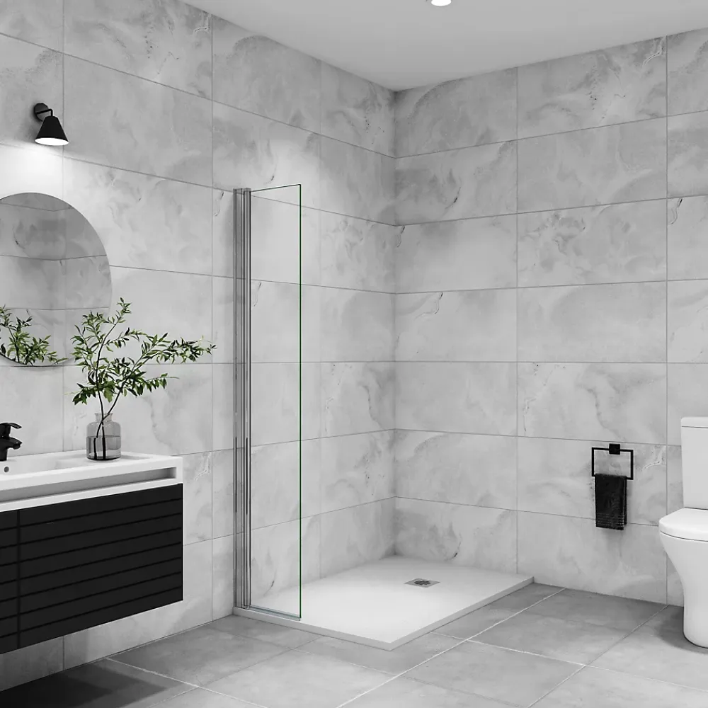 Paroi De Douche|AICA Sanitaire Paroi de douche à l'italienne pivotante mural - 8 mm verre anticalcaire, alu chromé - 35x200 cm