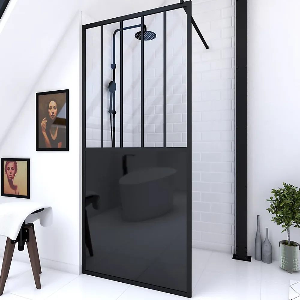 Paroi De Douche| Paroi de douche à l'italienne Galedo Black Indus transparent 90cm