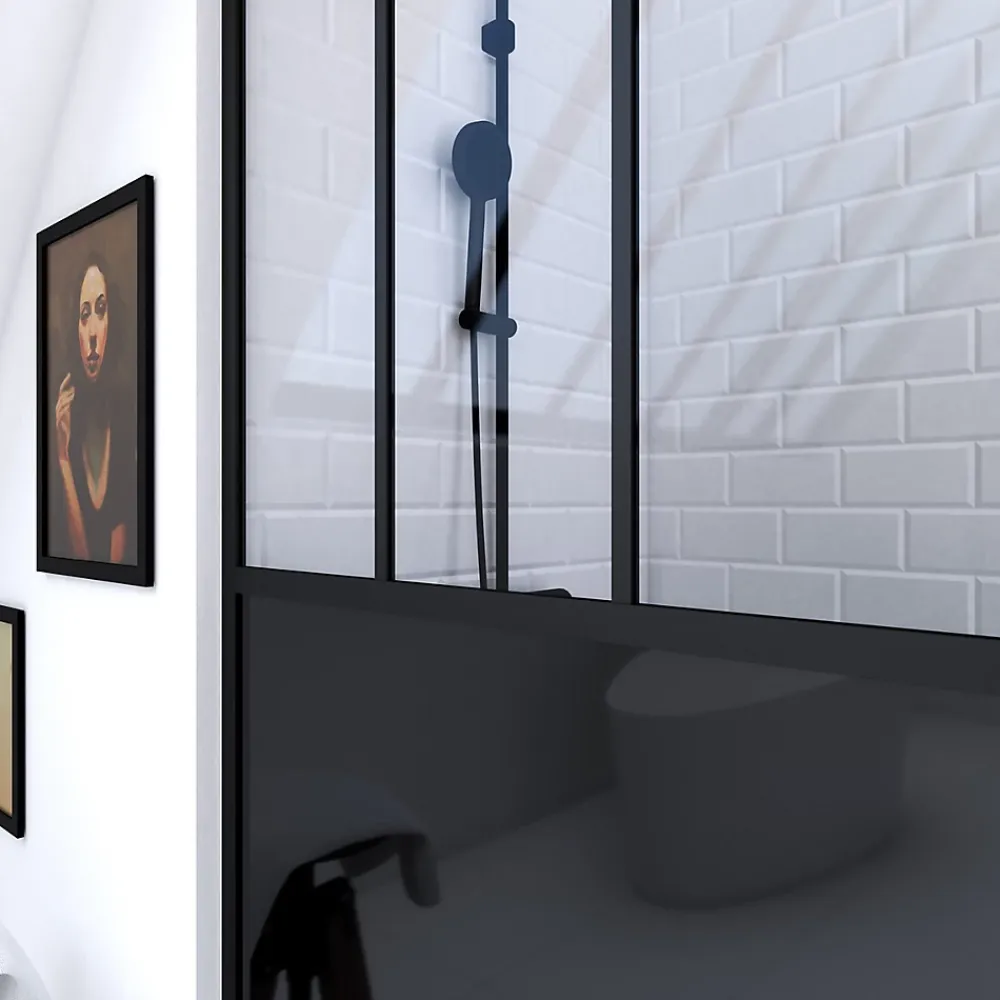 Paroi De Douche| Paroi de douche à l'italienne Galedo Black Indus transparent 90cm