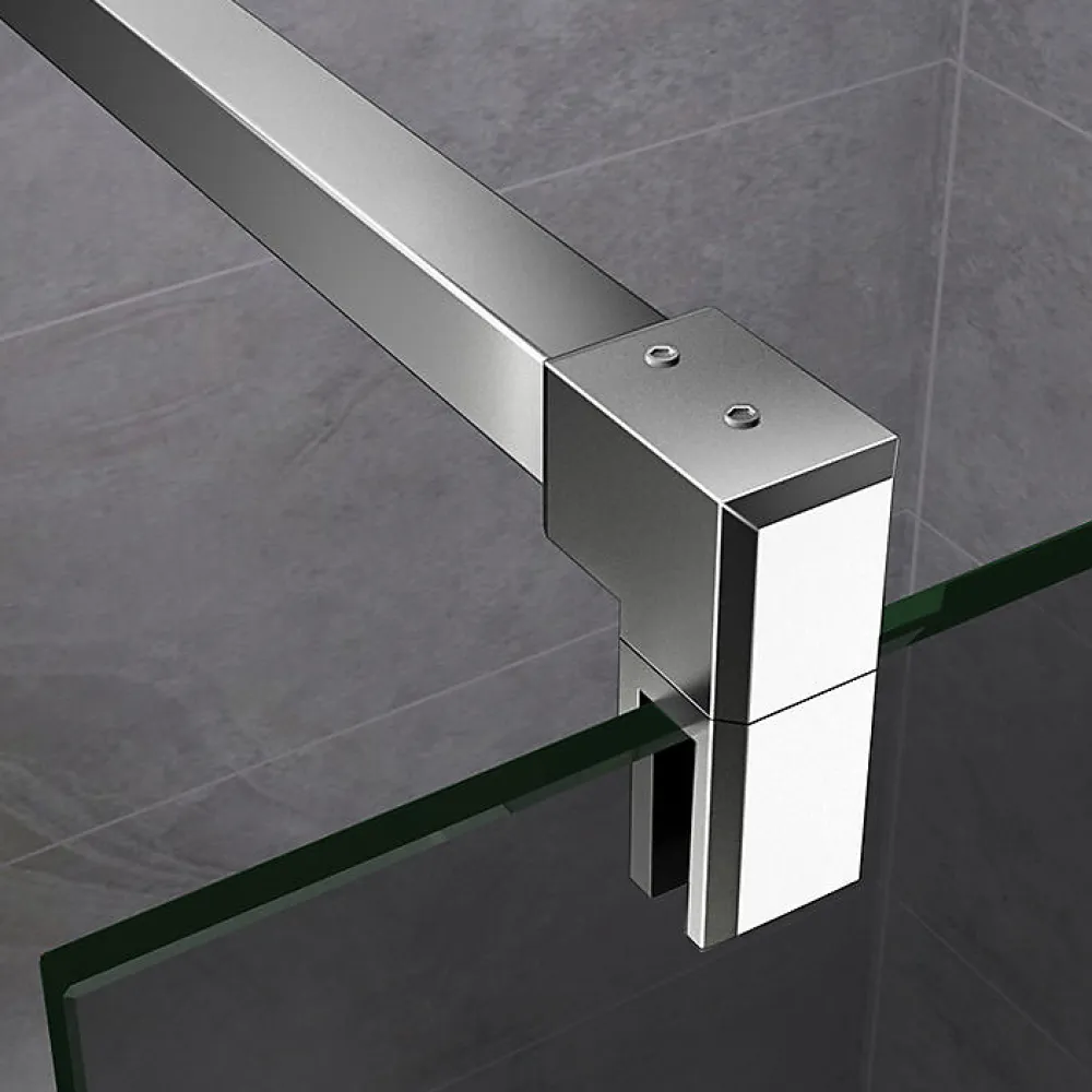AICA Sanitaire Paroi de douche à l'Italienne 120x200cm -8mm verre trempé foncé alu chromé avec barre de fixation 140cm et pince à 360 degré