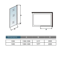 AICA Sanitaire Paroi de douche à l'Italienne 120x200cm -8mm verre trempé foncé alu chromé avec barre de fixation 140cm et pince à 360 degré